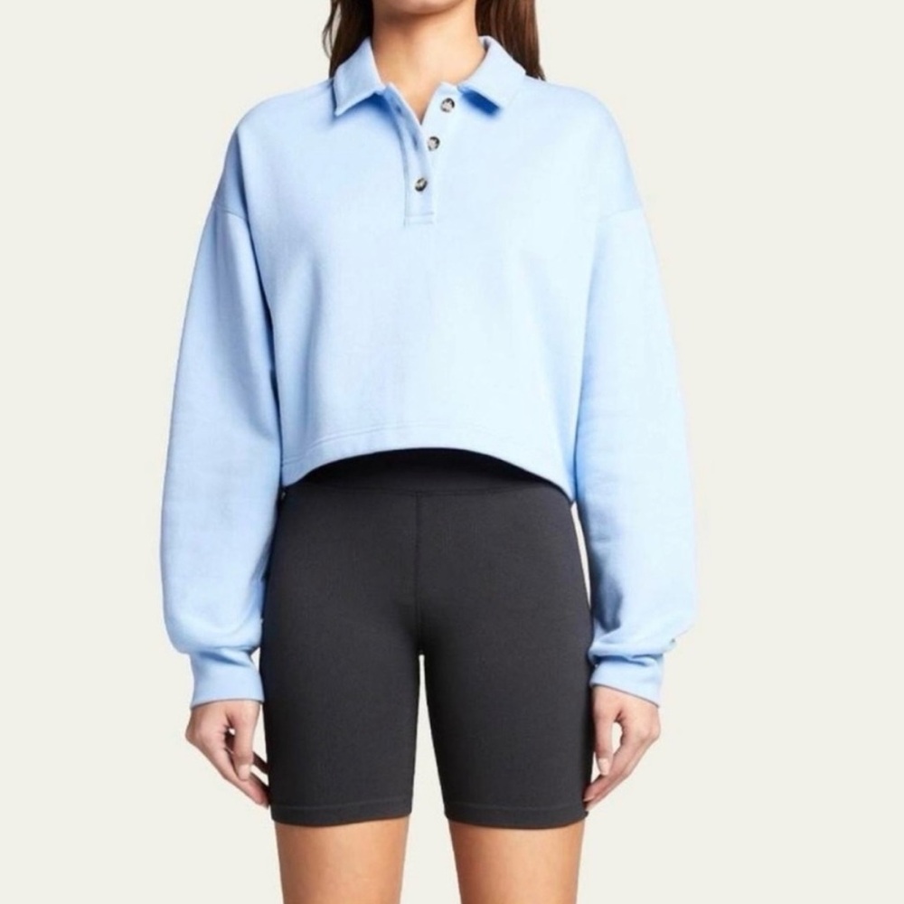 Alo Yoga Polo Club Henley Pullover Sweater in Blue Tile size large
